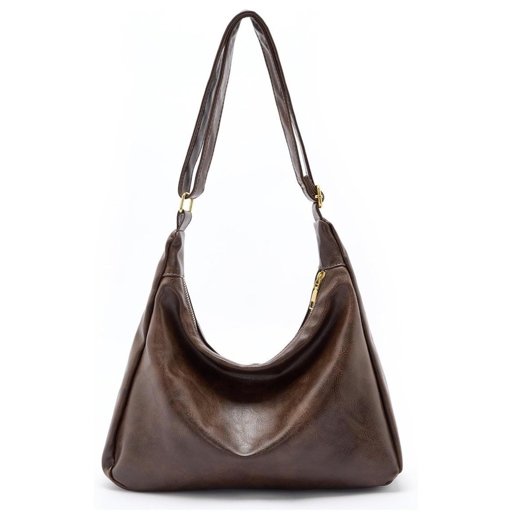 Slouchy Shoulder Bag for Women Brown Foldable Crossbody Hobo Purse NEW